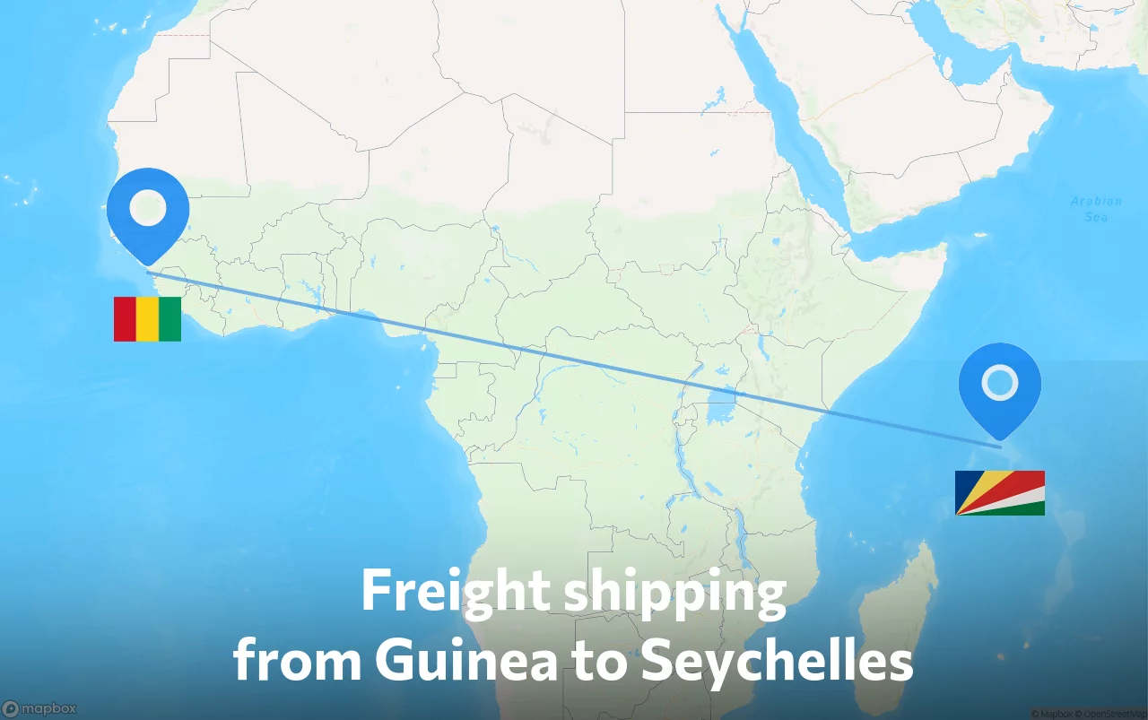 Shipping route from Guinea to Seychelles
