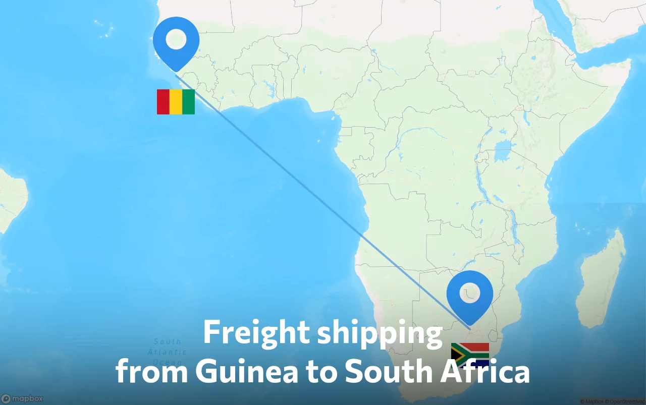 Shipping route from Guinea to South Africa