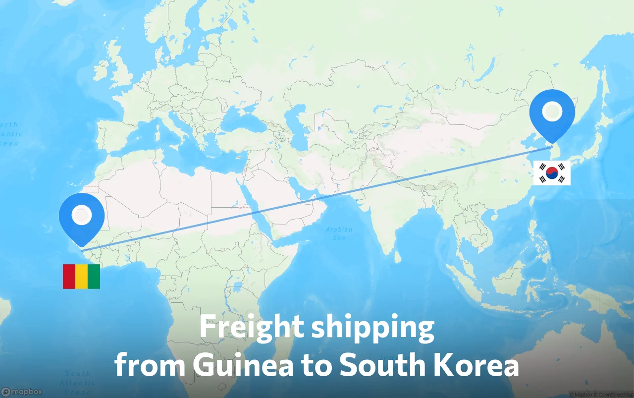 Shipping route from Guinea to South Korea
