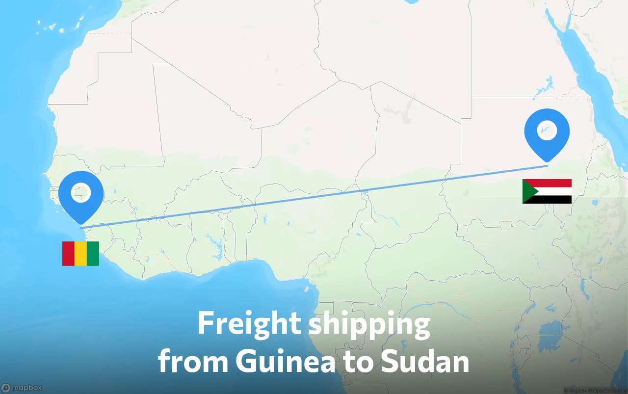 Shipping route from Guinea to Sudan