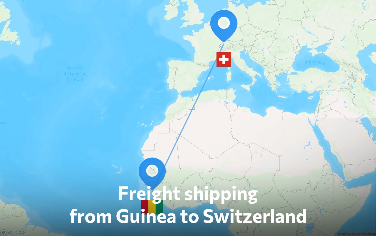 Shipping route from Guinea to Switzerland
