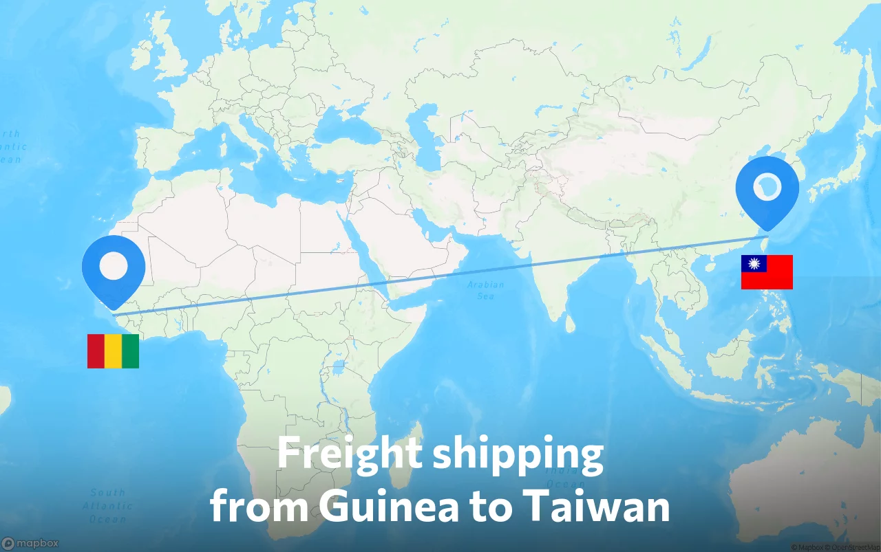 Shipping route from Guinea to Taiwan