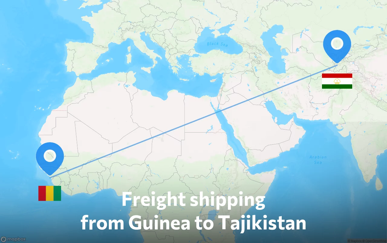 Shipping route from Guinea to Tajikistan