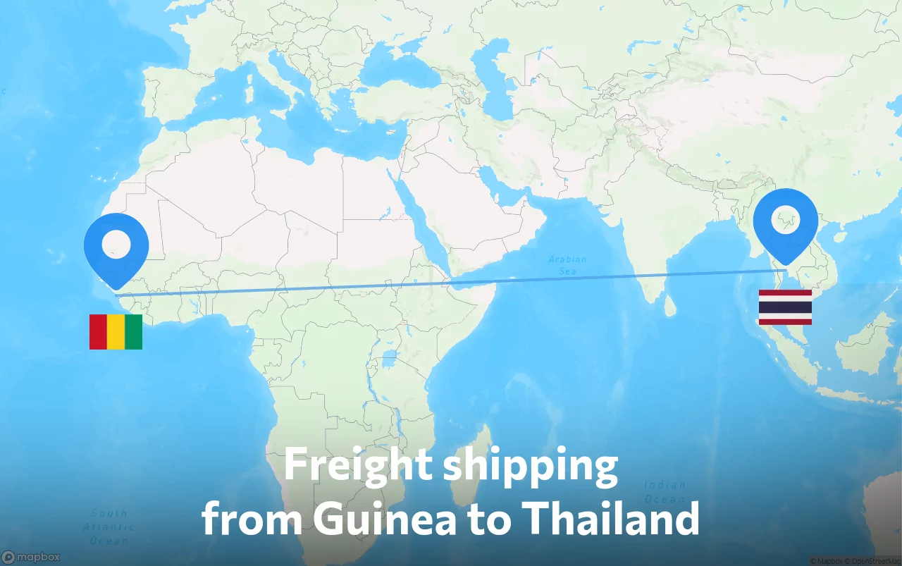 Shipping route from Guinea to Thailand