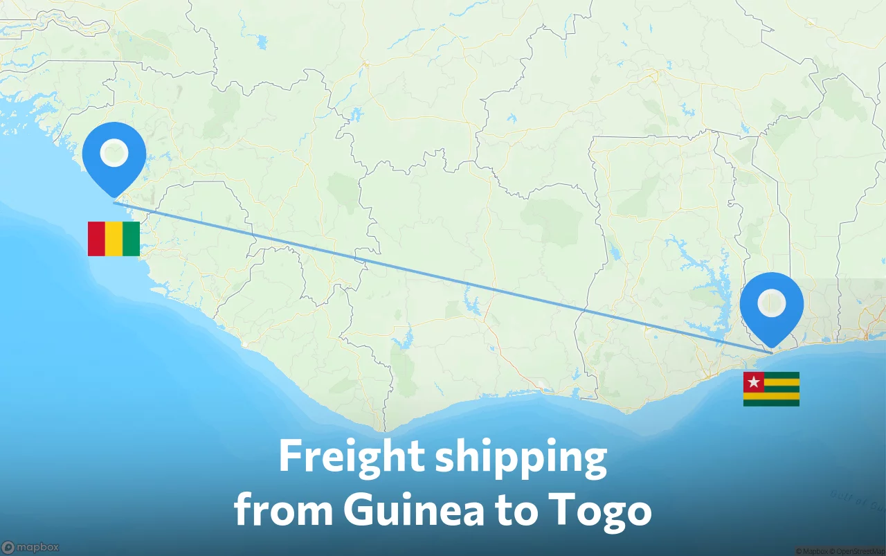 Shipping route from Guinea to Togo