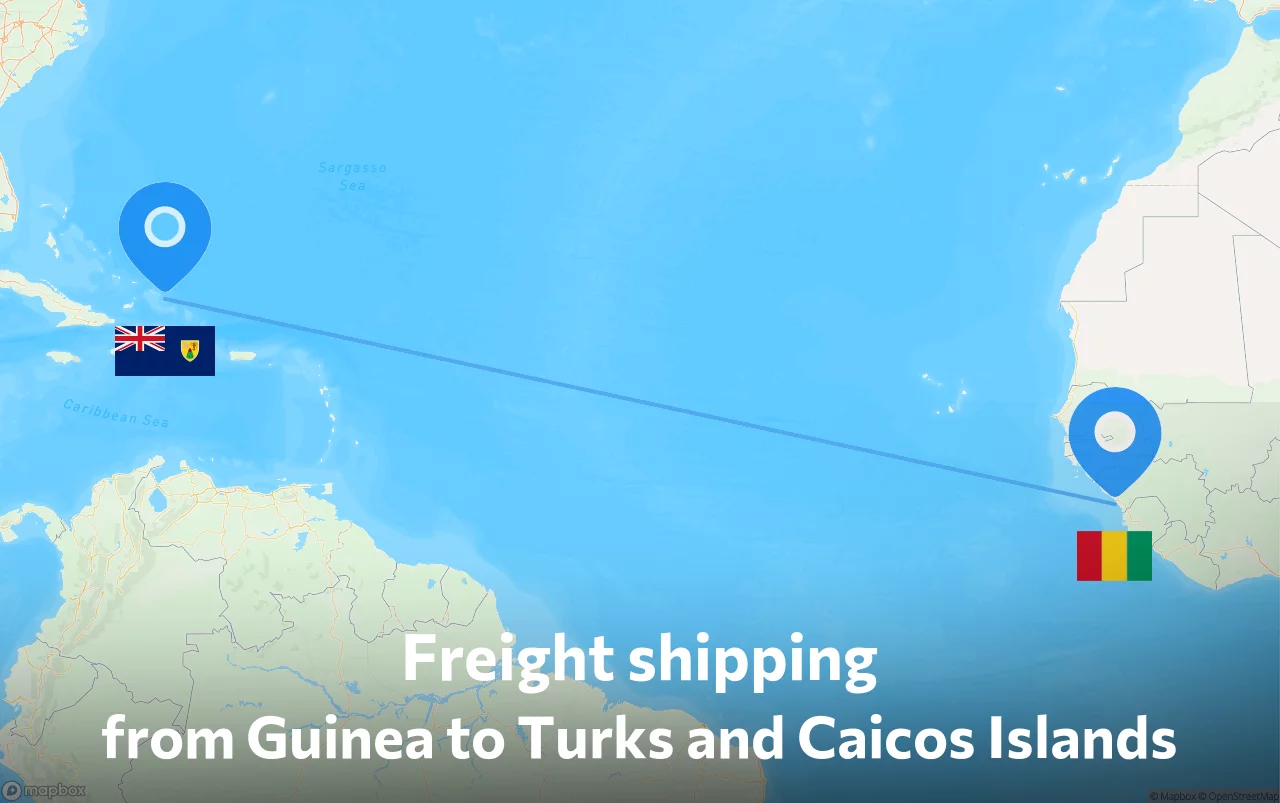 Shipping route from Guinea to Turks and Caicos Islands