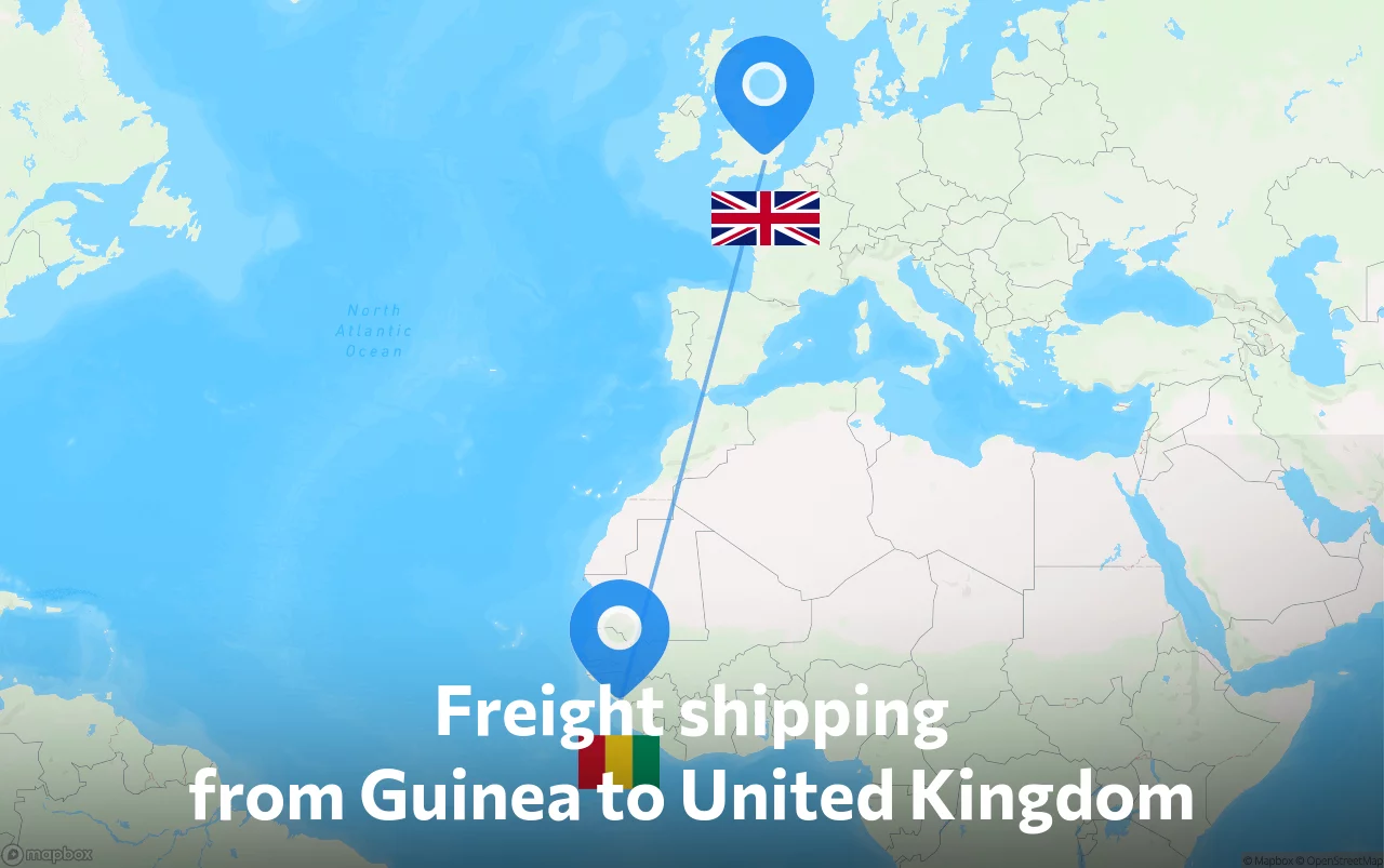 Shipping route from Guinea to United Kingdom