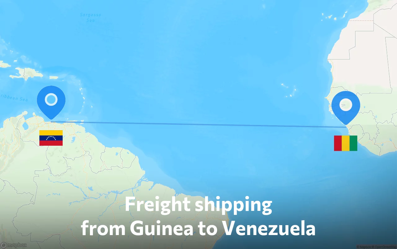 Shipping route from Guinea to Venezuela