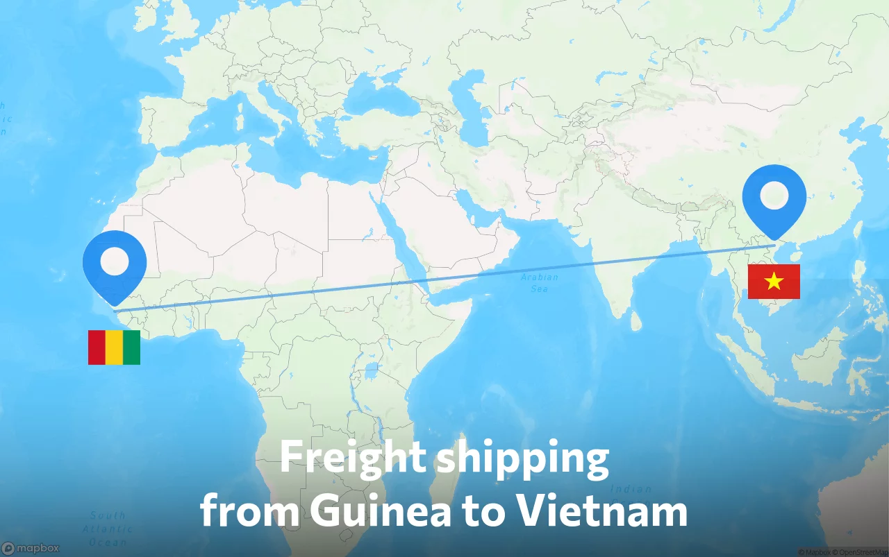 Shipping route from Guinea to Vietnam