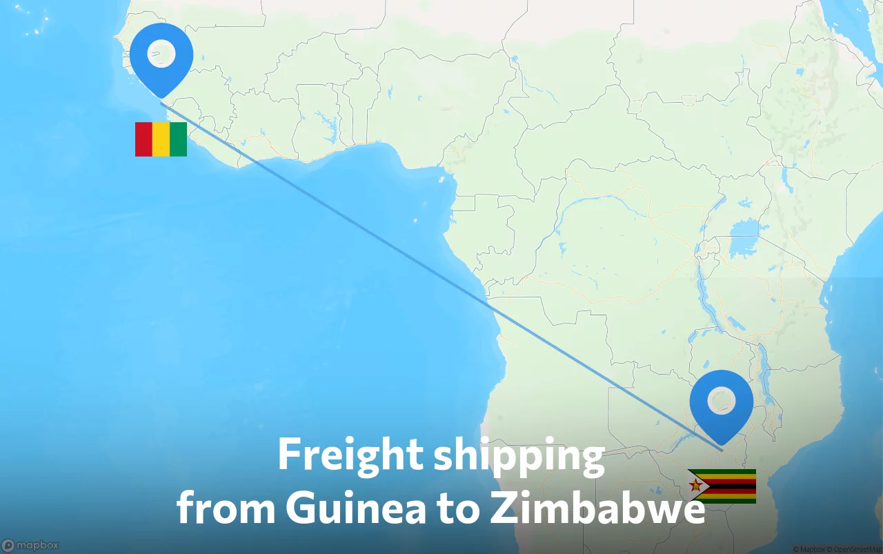Shipping route from Guinea to Zimbabwe