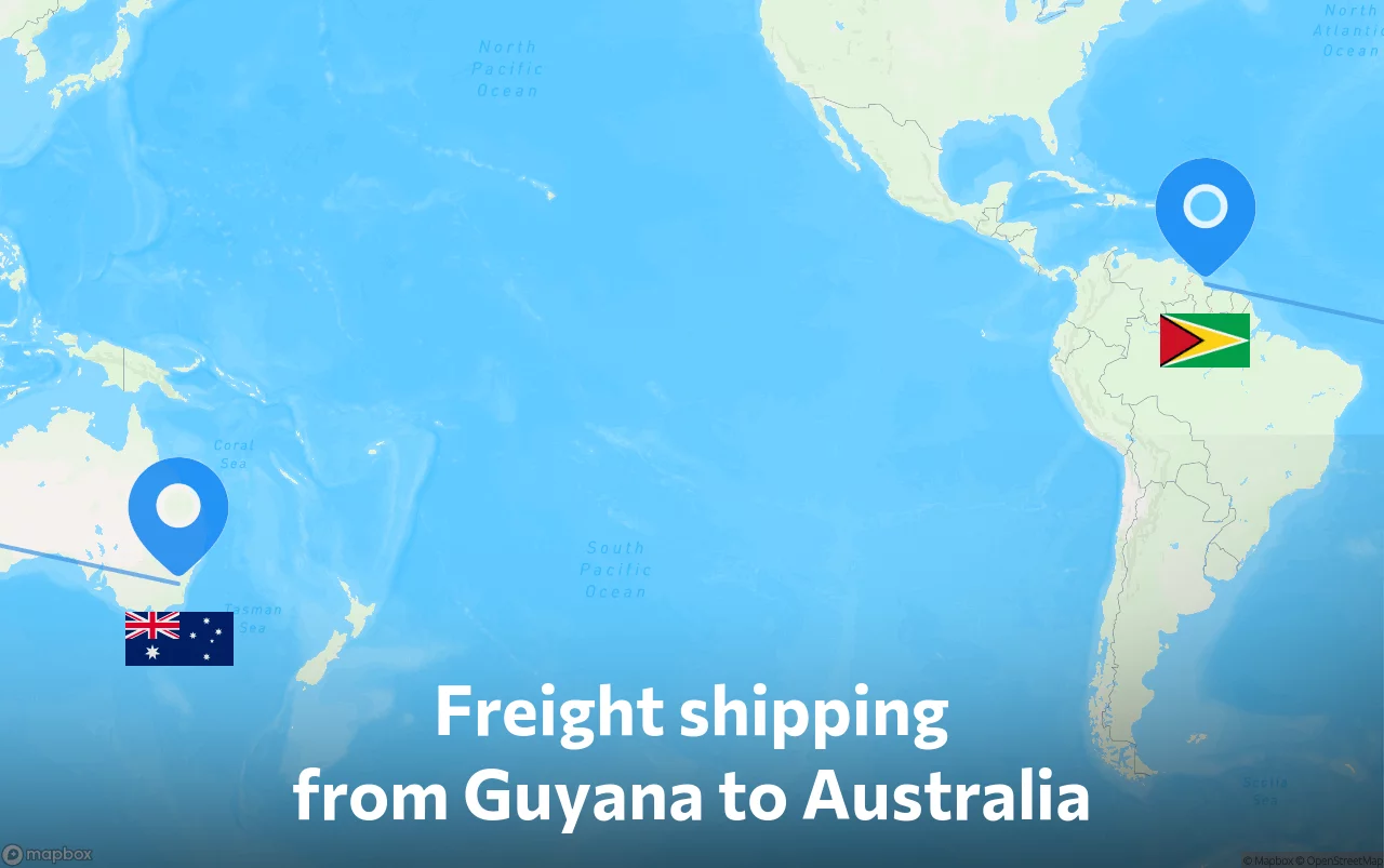 Shipping route from Guyana to Australia