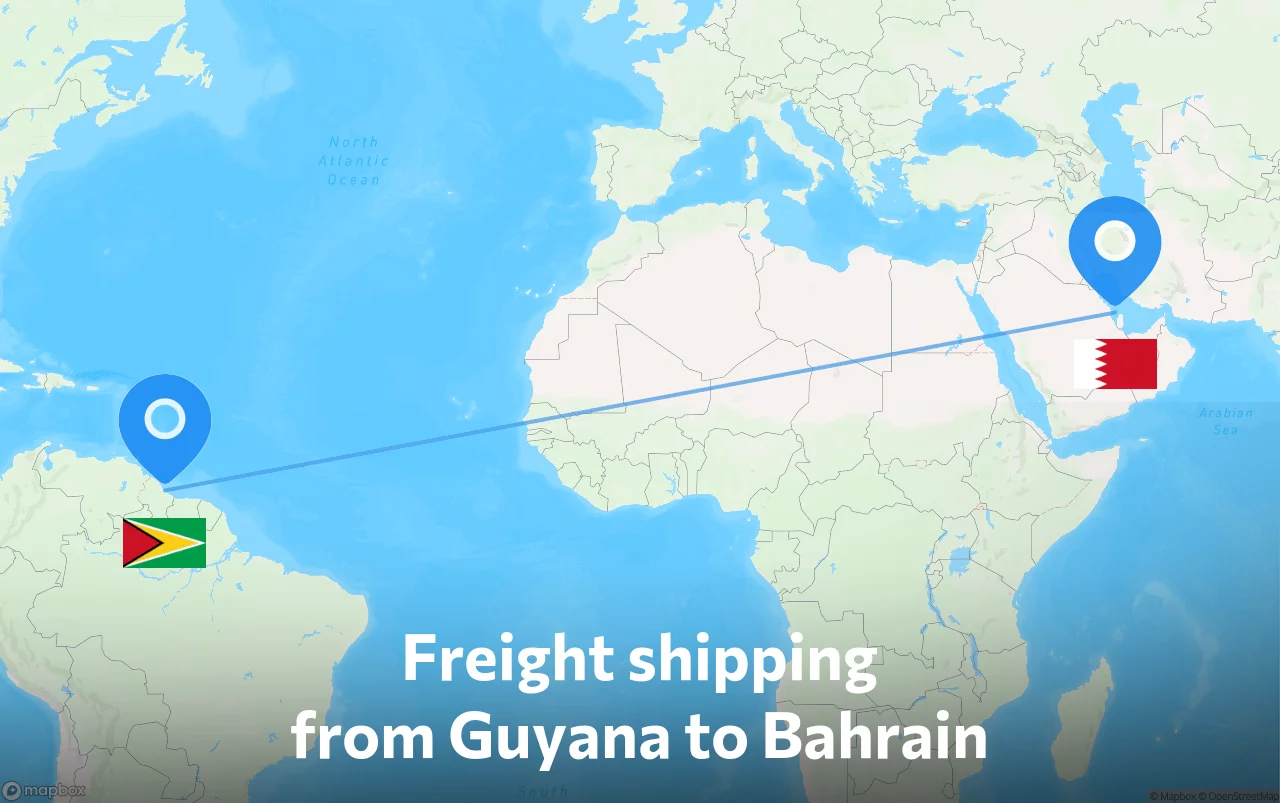 Shipping route from Guyana to Bahrain