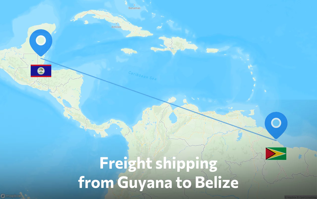 Shipping route from Guyana to Belize