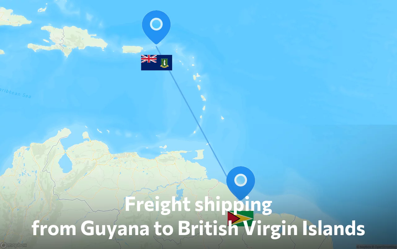 Shipping route from Guyana to British Virgin Islands