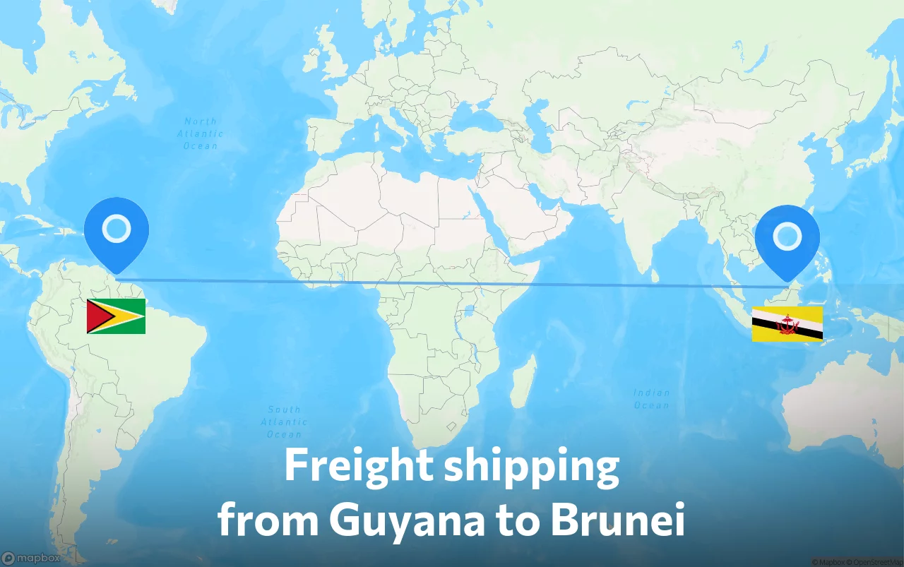 Shipping route from Guyana to Brunei