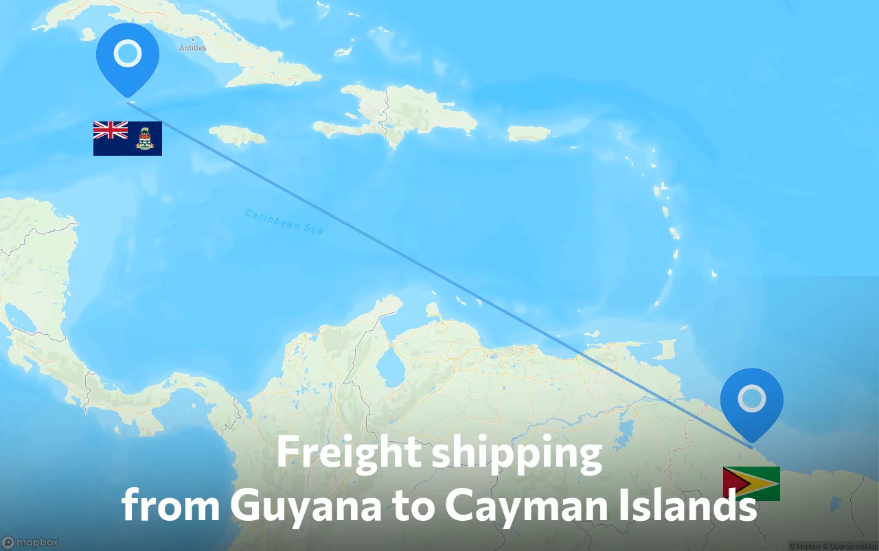 Shipping route from Guyana to Cayman Islands