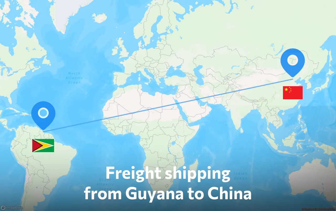 Shipping route from Guyana to China