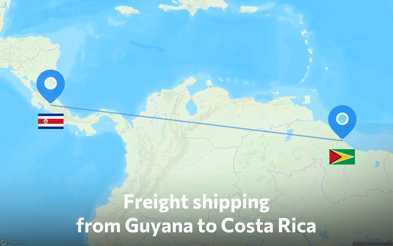 Shipping route from Guyana to Costa Rica