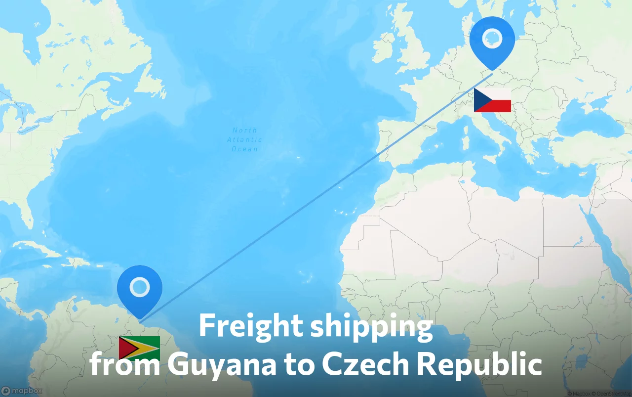 Shipping route from Guyana to Czech Republic