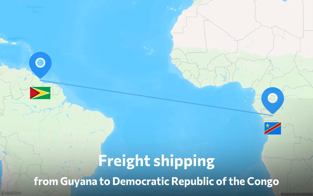 Shipping route from Guyana to Democratic Republic of the Congo