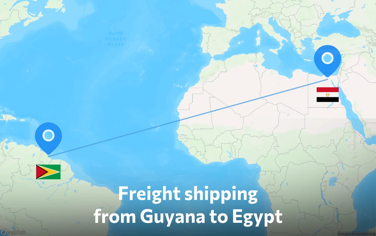 Shipping route from Guyana to Egypt