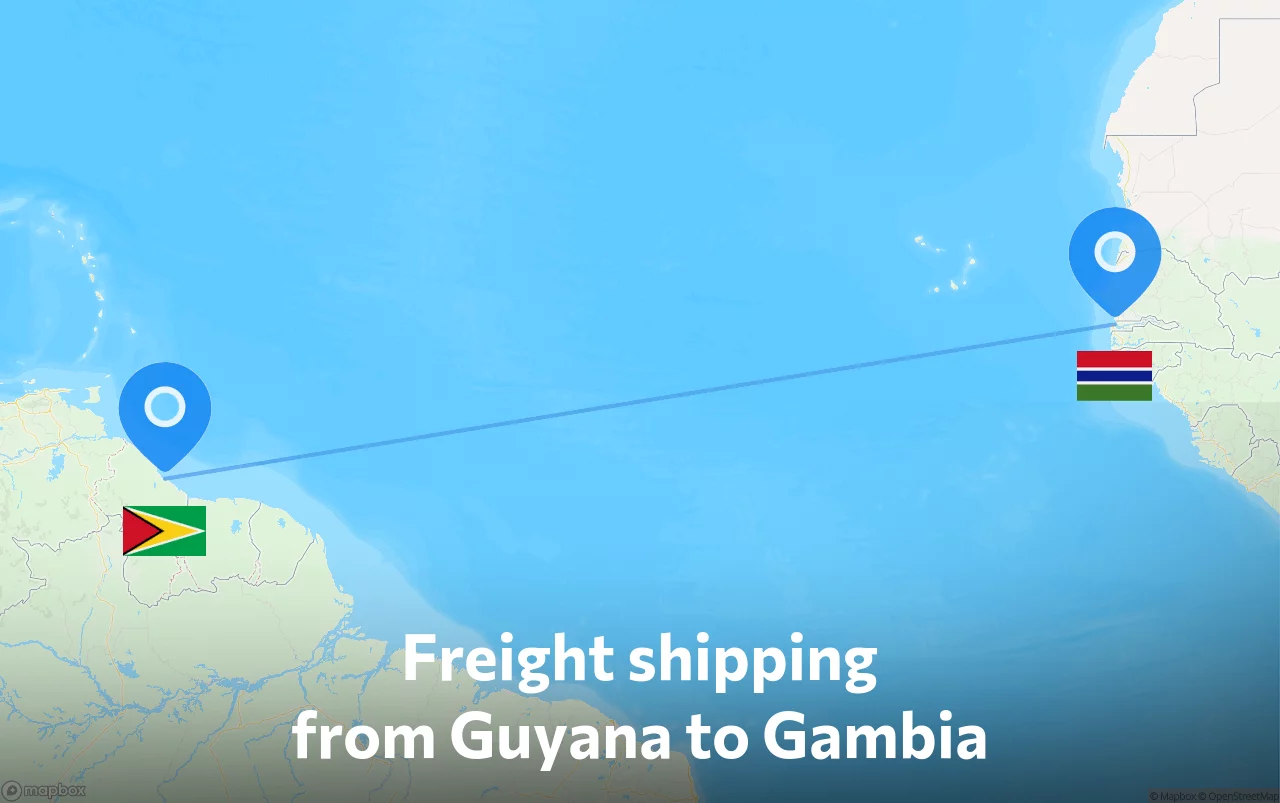 Shipping route from Guyana to Gambia
