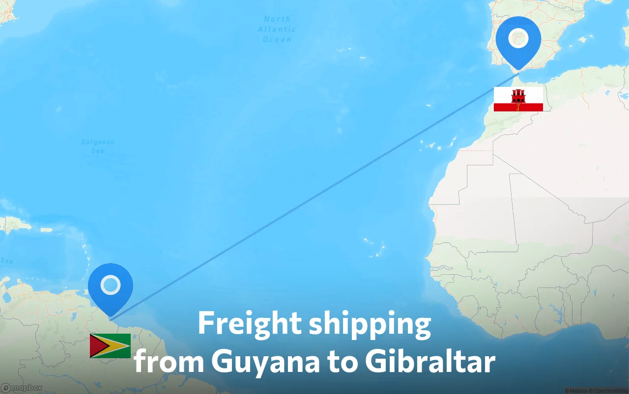 Shipping route from Guyana to Gibraltar