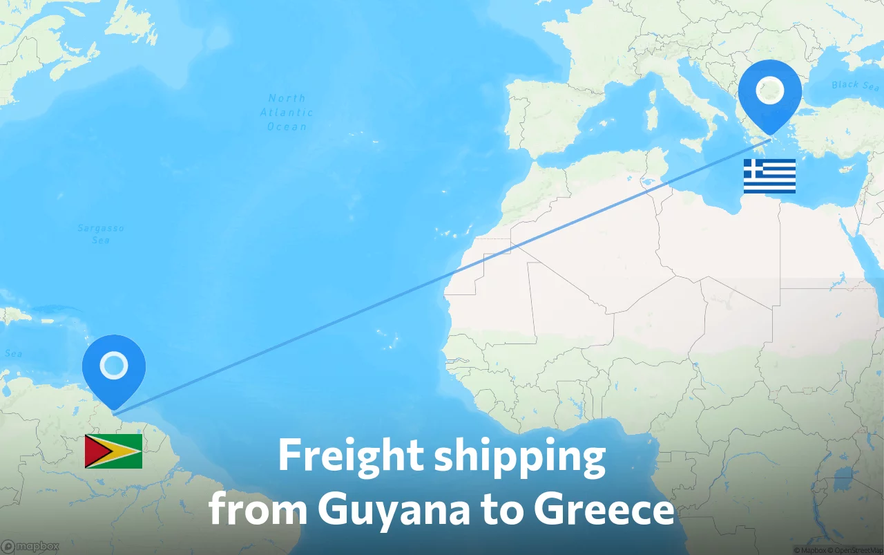 Shipping route from Guyana to Greece