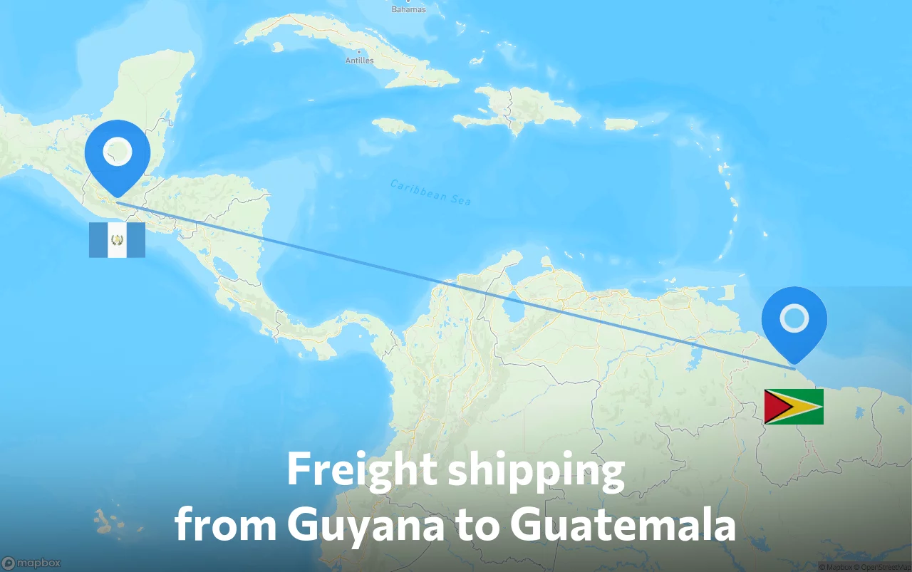 Shipping route from Guyana to Guatemala
