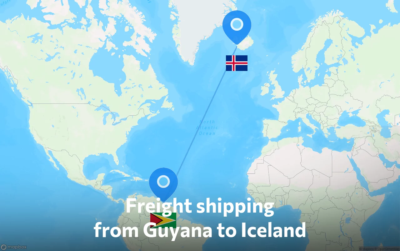 Shipping route from Guyana to Iceland