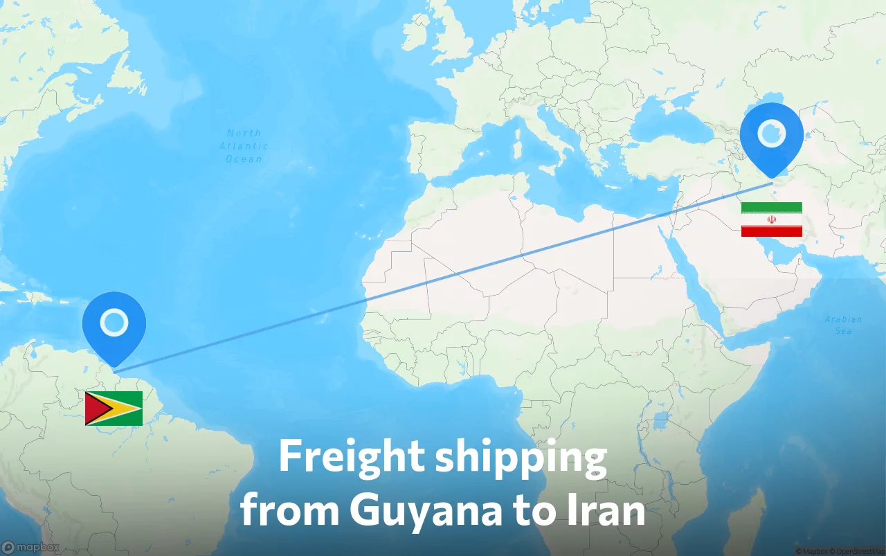 Shipping route from Guyana to Iran