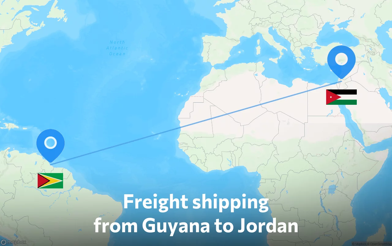 Shipping route from Guyana to Jordan