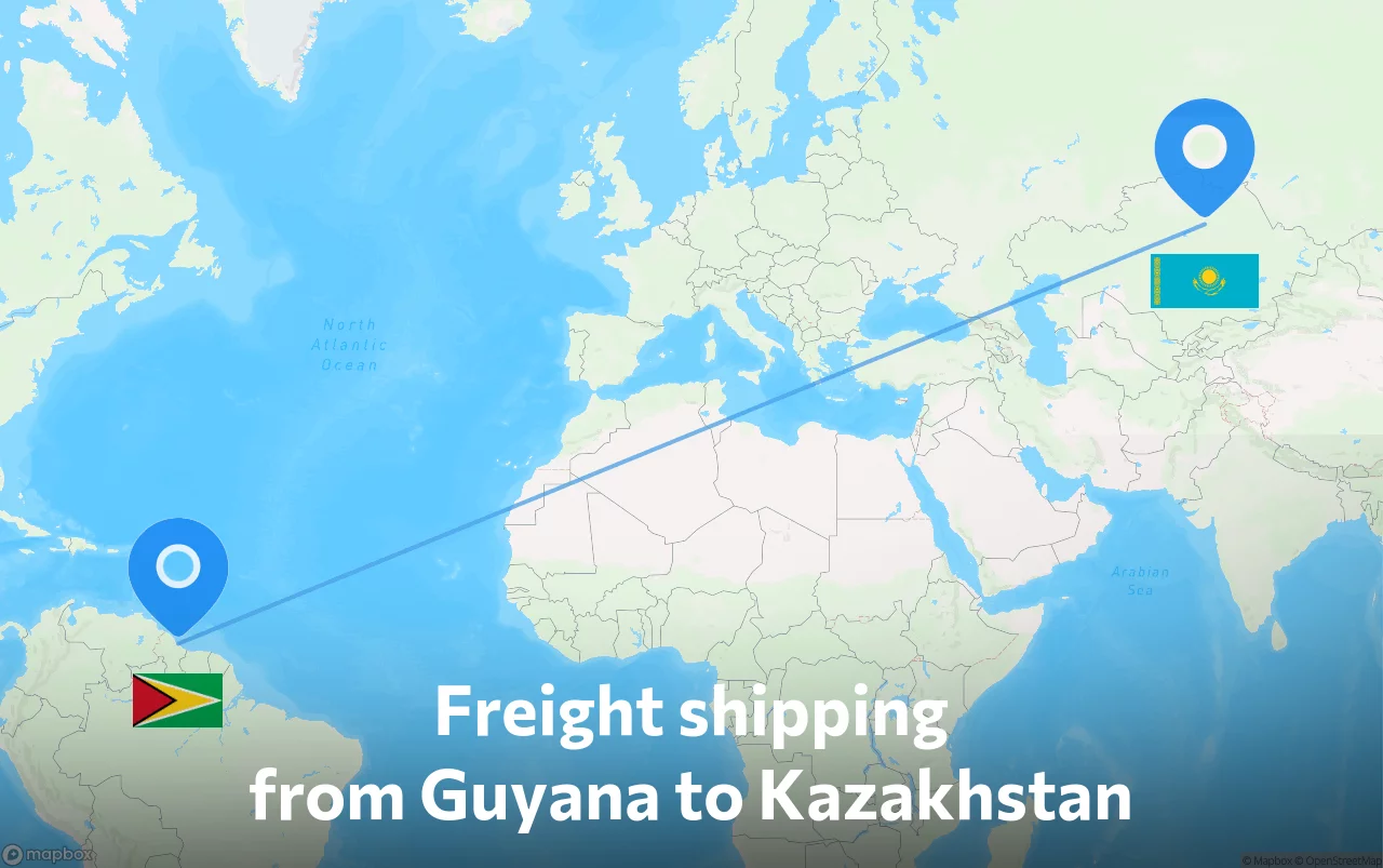 Shipping route from Guyana to Kazakhstan
