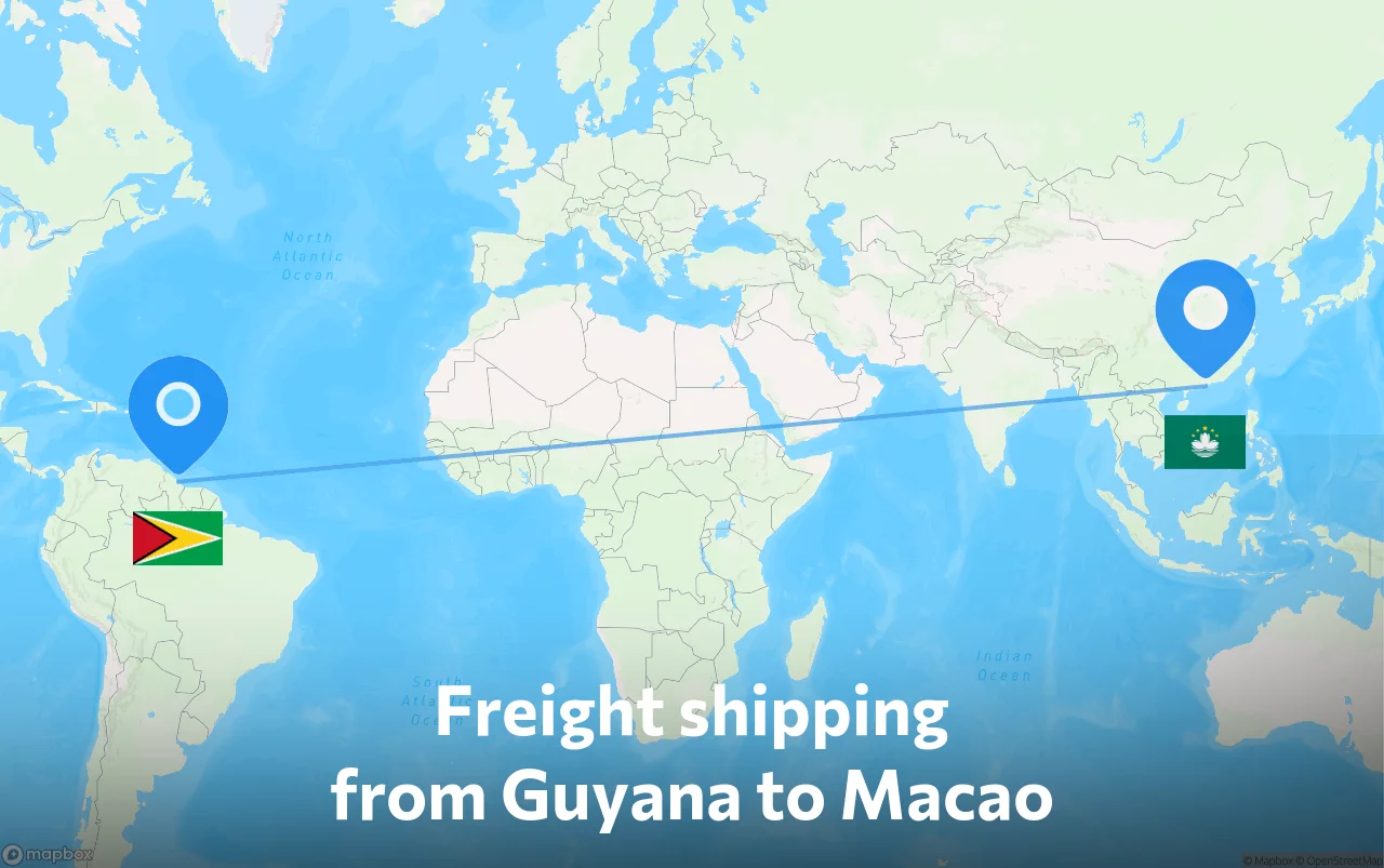 Shipping route from Guyana to Macao