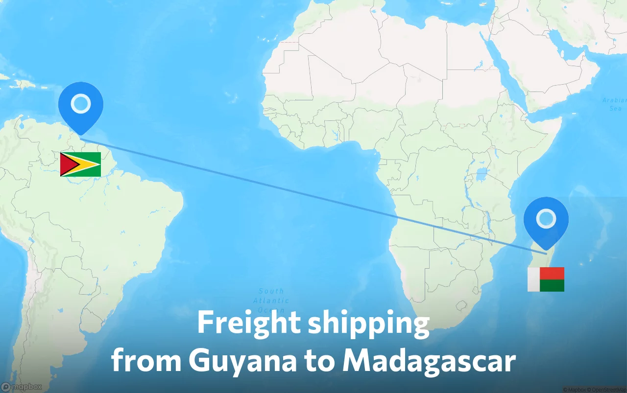 Shipping route from Guyana to Madagascar