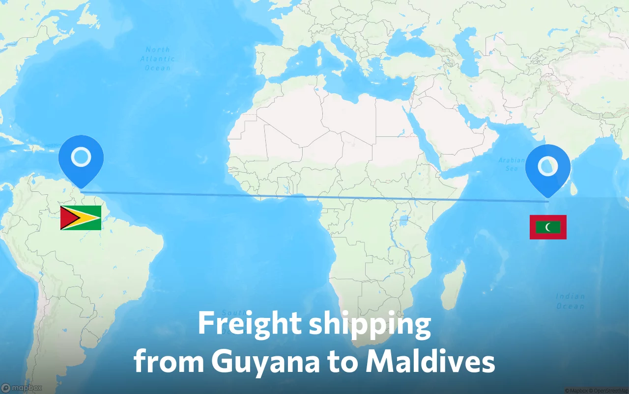 Shipping route from Guyana to Maldives