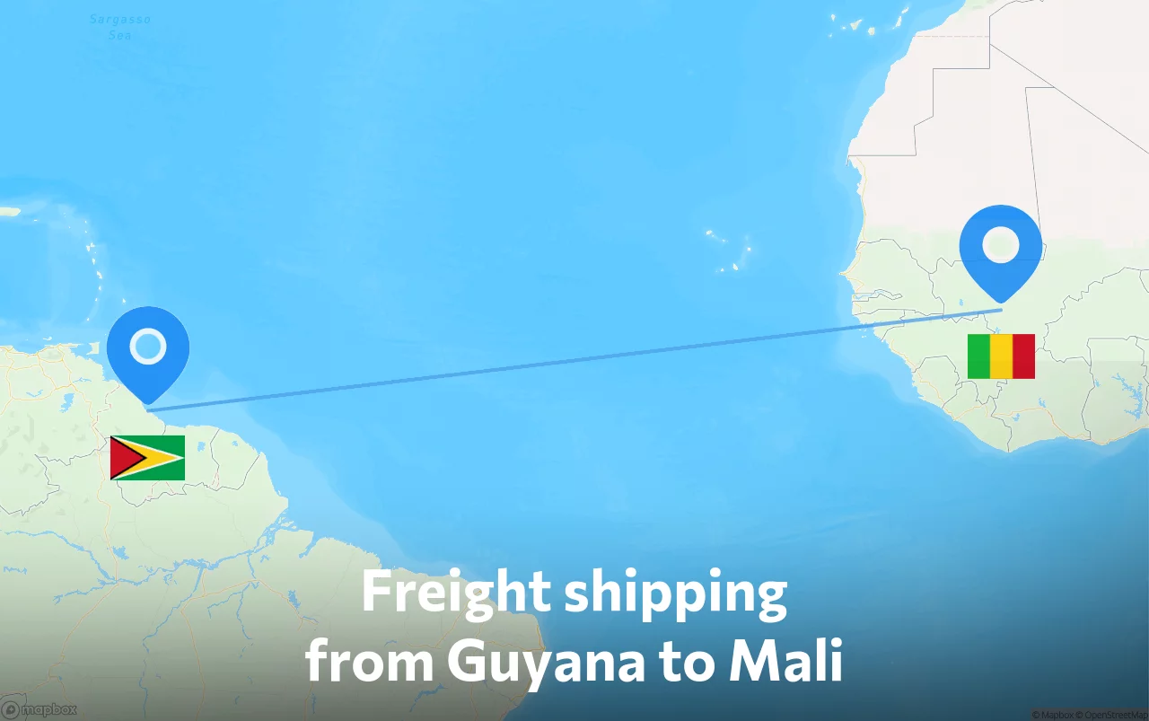 Shipping route from Guyana to Mali