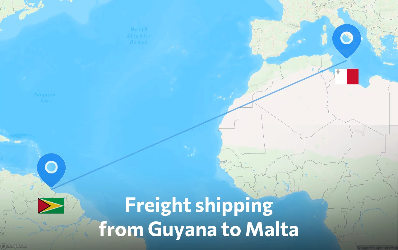 Shipping route from Guyana to Malta