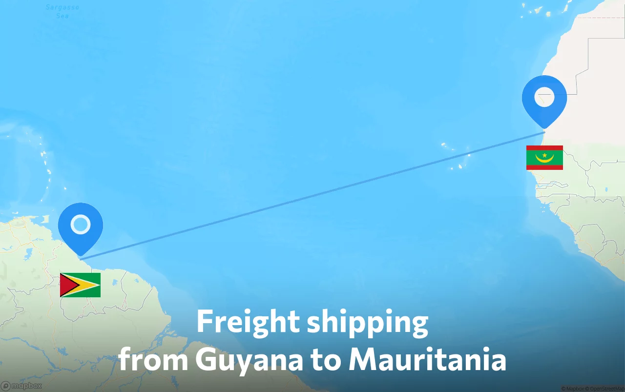 Shipping route from Guyana to Mauritania