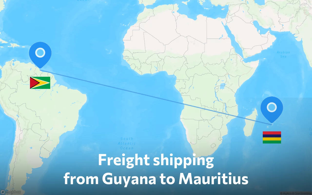 Shipping route from Guyana to Mauritius
