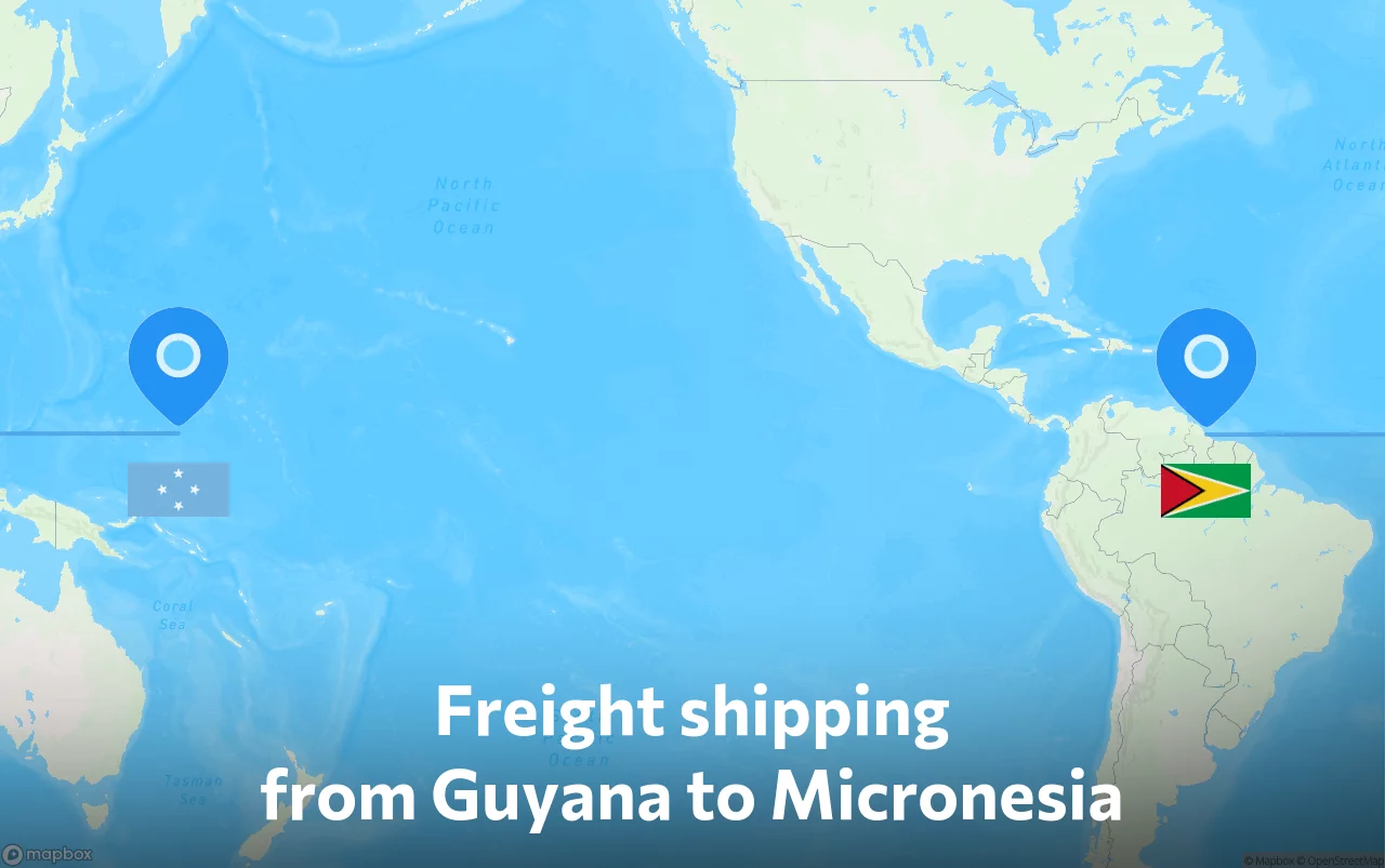 Shipping route from Guyana to Micronesia