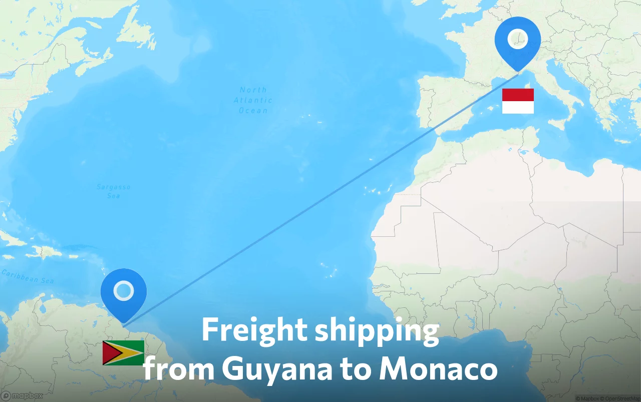 Shipping route from Guyana to Monaco