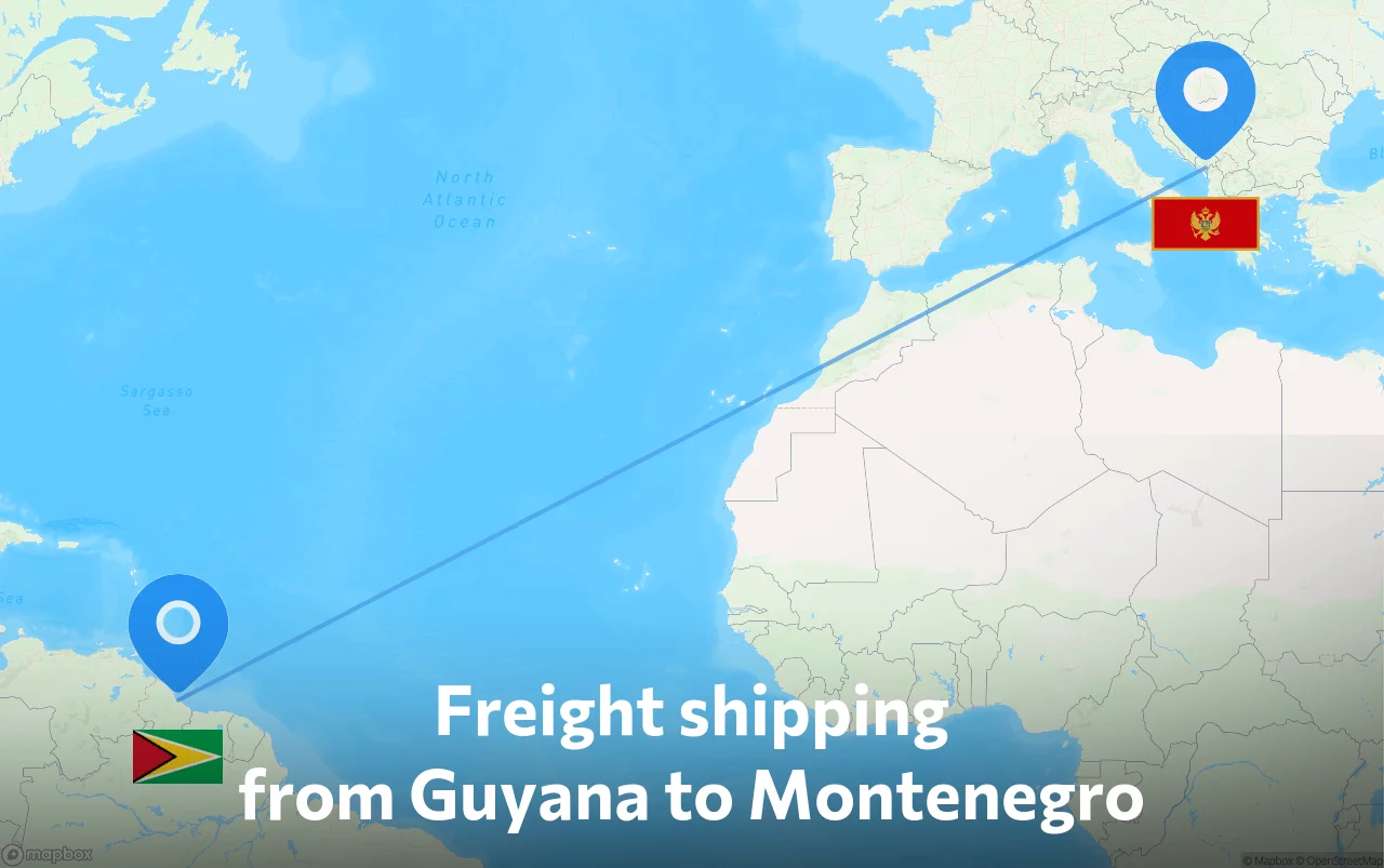 Shipping route from Guyana to Montenegro