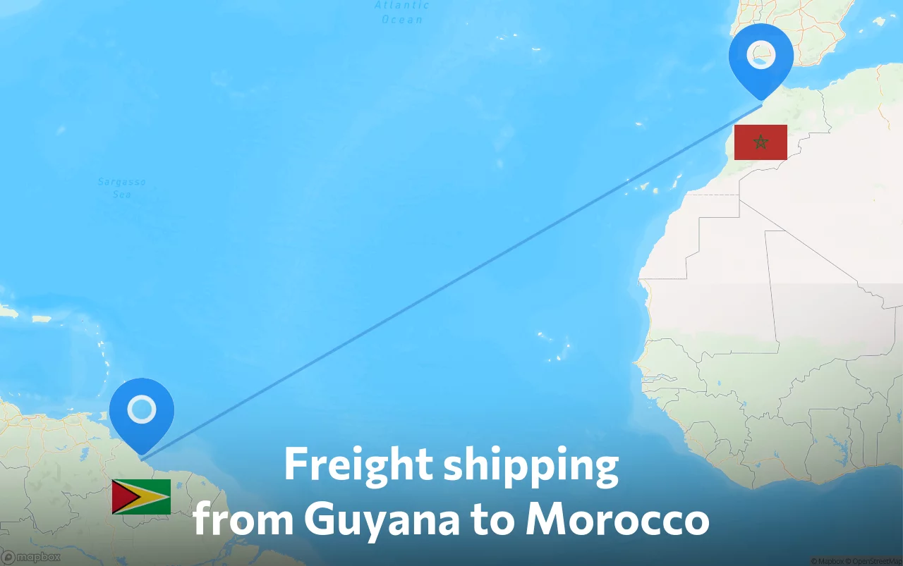 Shipping route from Guyana to Morocco