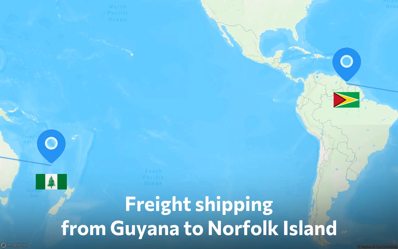 Shipping route from Guyana to Norfolk Island