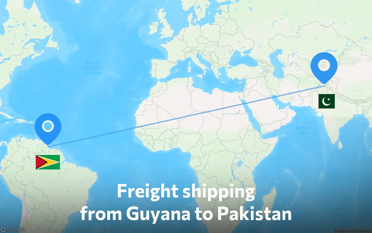Shipping route from Guyana to Pakistan