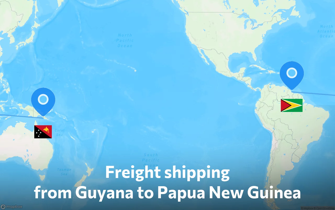 Shipping route from Guyana to Papua New Guinea