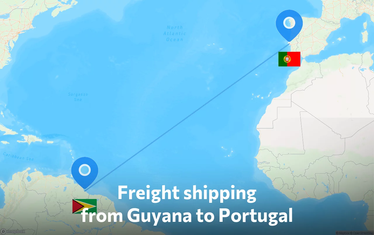 Shipping route from Guyana to Portugal