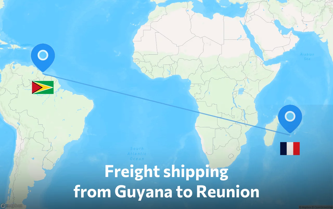 Shipping route from Guyana to Reunion