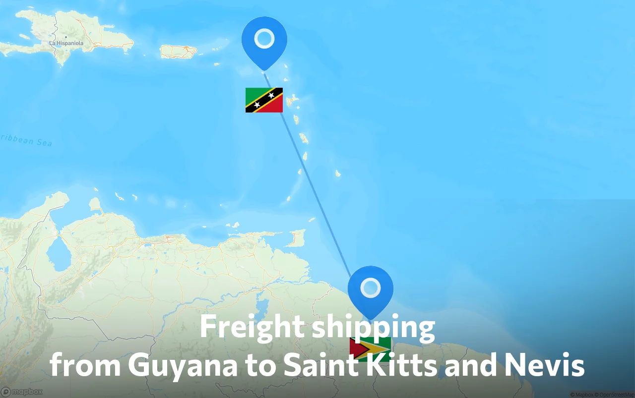 Shipping route from Guyana to Saint Kitts and Nevis
